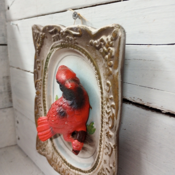 Vintage Porcelain Ceramic Cardinal Red Bird 3D Wall Hanging, Made in Japan MCM - Picture 5 of 12